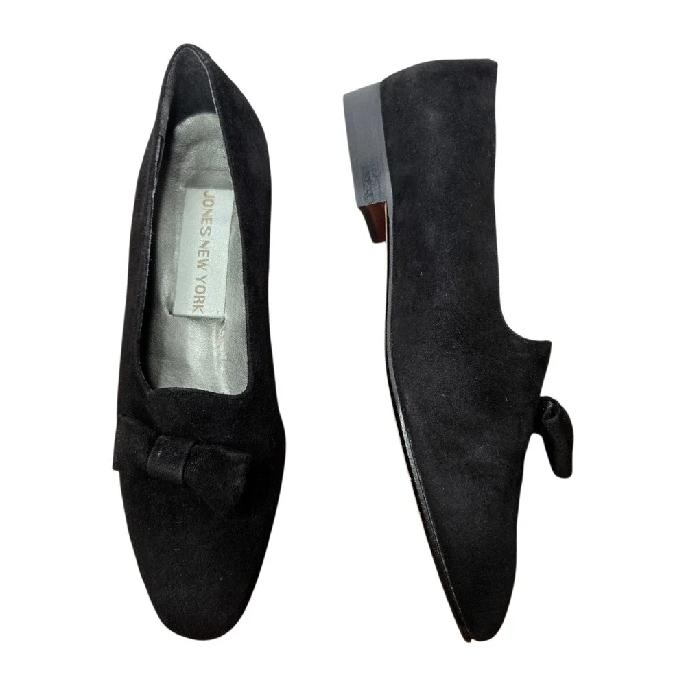 Vtg Jones New York Black Suede Bow Ballet Flats 6 Made In Italy Coquette 90s Y2K